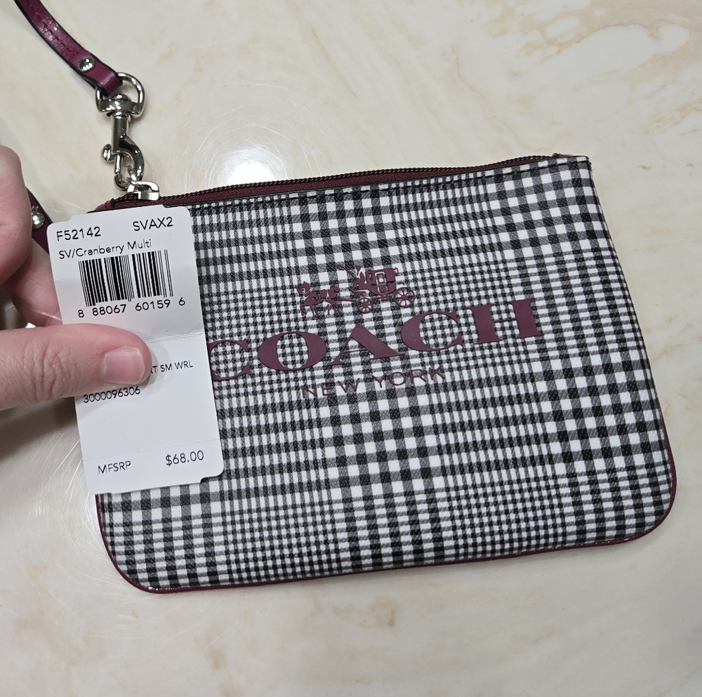 SALE Coach Peyton Glen Black and Red Checkered Women's Wristlet NWT - Picture 4 of 7
